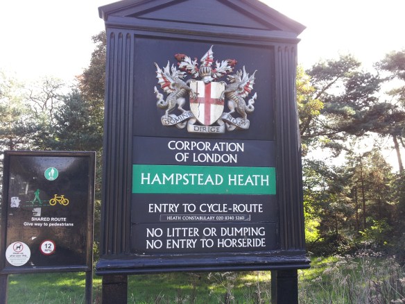 Behold--the entrance plaque to Hampstead Heath on Spaniard Road.