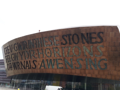 Wales Millennium Centre--they were on top replacing some of the copper roof tiles. 