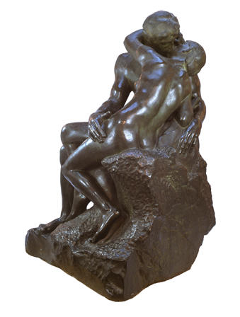 A bronze copy of Rodin’s The Kiss.
