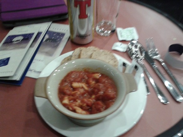 Tomato pasta dinner, Caledonian Sleeper